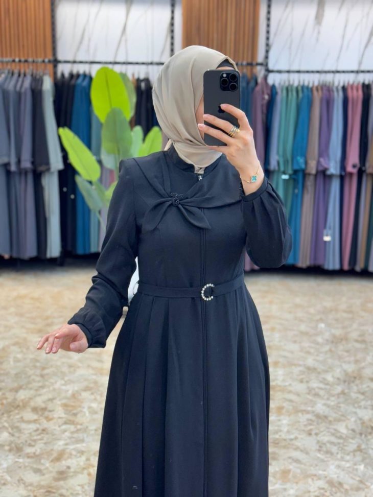 ⁦90804 جلباب سحاب مع حزام 44/38 أسود⁩ - الصورة ⁦3⁩