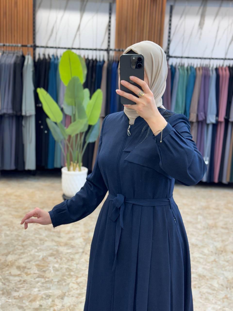 90805 جلباب سحاب مع حزام 44/38 كحلي - الصورة 3