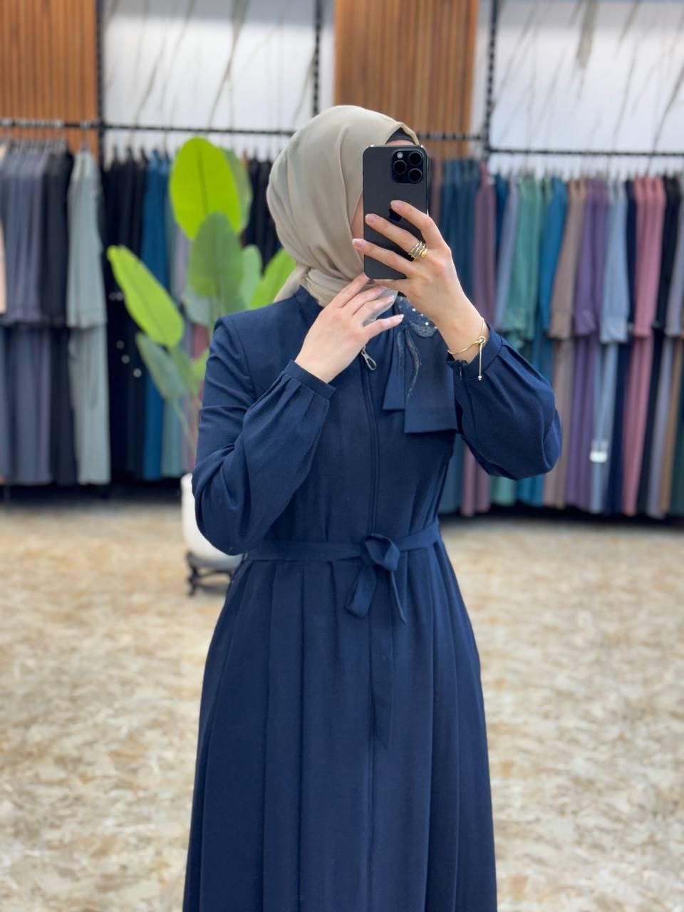 90805 جلباب سحاب مع حزام 44/38 كحلي - الصورة 2