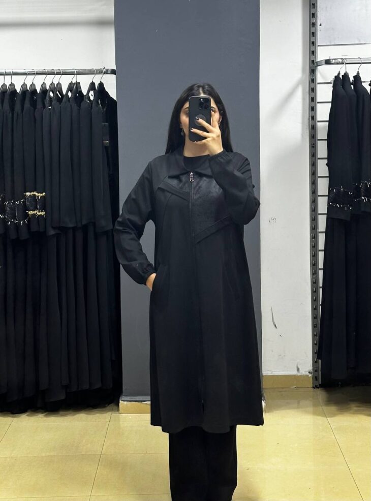 ⁦458 جاكيت شتوي قبة سحاب مع جيب 48/38 أسود⁩ - الصورة ⁦2⁩