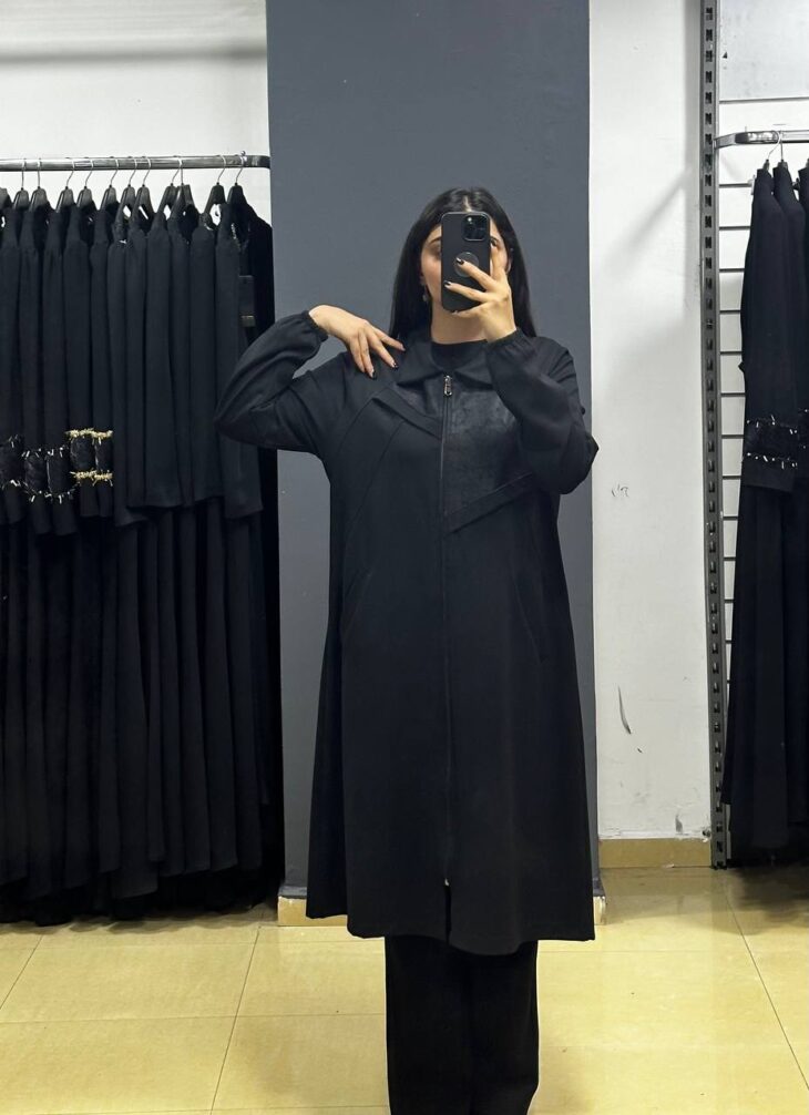 ⁦458 جاكيت شتوي قبة سحاب مع جيب 48/38 أسود⁩ - الصورة ⁦3⁩