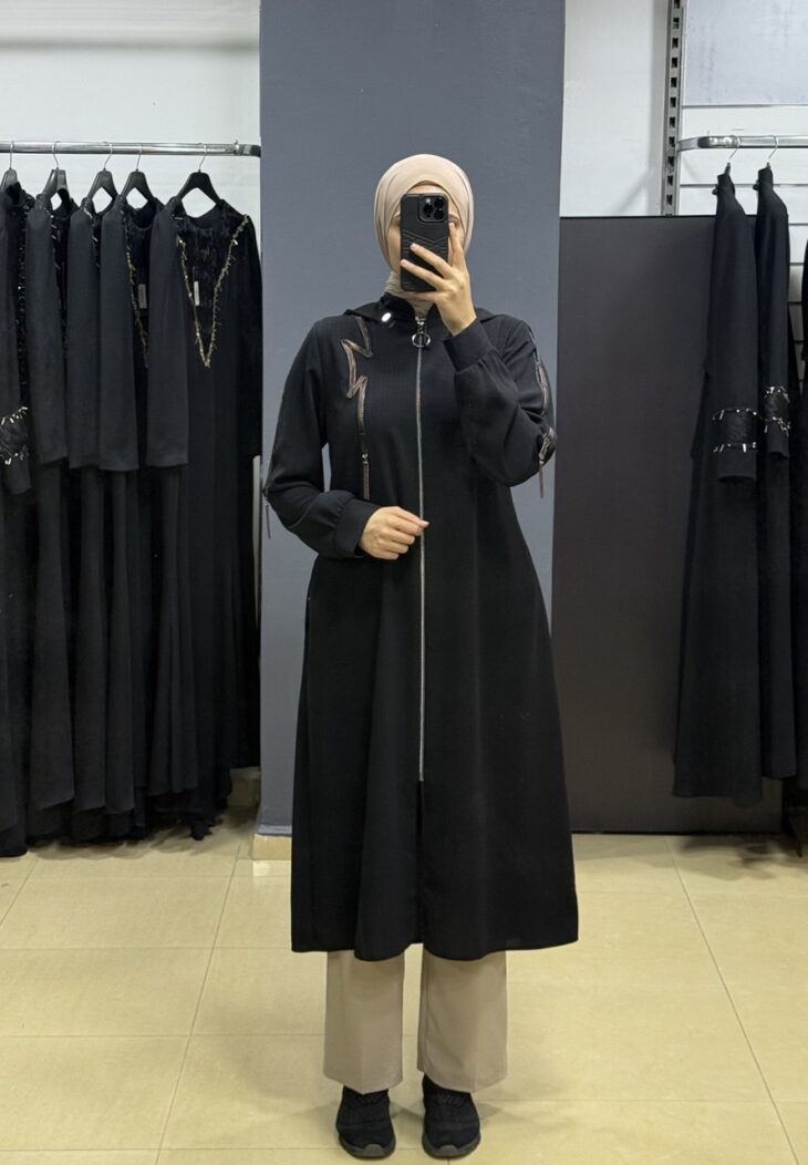 2456 ترانشكوت سحاب طاقية مع جيب 52/42 أسود