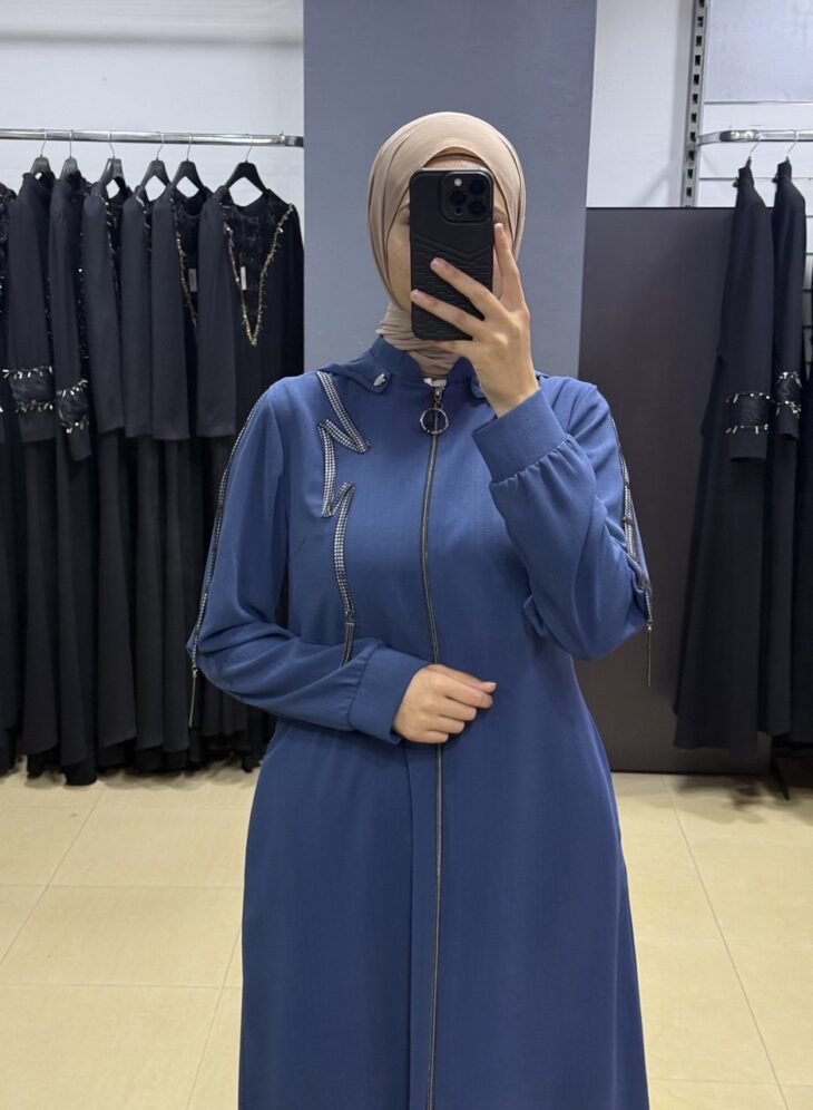 ⁦2456 ترانشكوت سحاب طاقية مع جيب 52/42 نيلي⁩ - الصورة ⁦3⁩