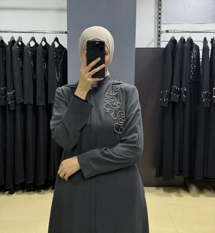 ⁦2606 جلباب سحاب زخرفة طاقية جيب مع حزام 52/42 سكني داكن⁩ - الصورة ⁦3⁩