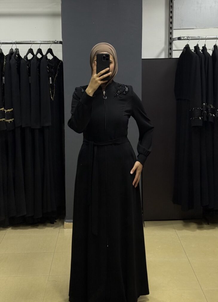 80809 جلباب سحاب جيب مع حزام 50/40 أسود