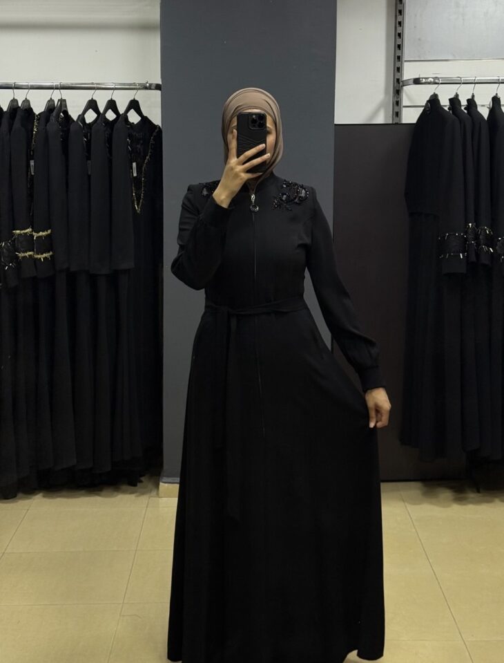 ⁦80809 جلباب سحاب جيب مع حزام 50/40 أسود⁩ - الصورة ⁦2⁩