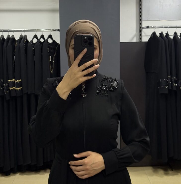 ⁦80809 جلباب سحاب جيب مع حزام 50/40 أسود⁩ - الصورة ⁦4⁩