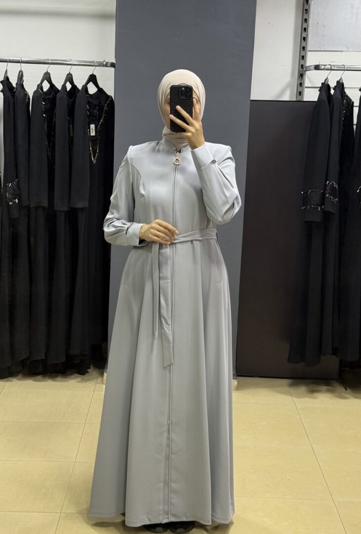 80806 جلباب قبة سحاب زخرفة لمعة جيب مع حزام 50/40 أزرق فاتح