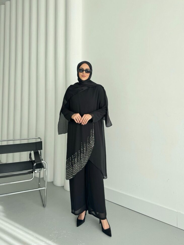 474 طقم قطعتين شيفون مع لمعة 50/40 أسود