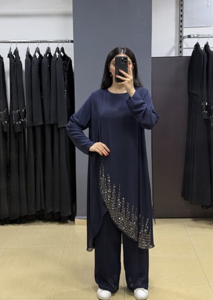 ⁦474 طقم قطعتين شيفون مع لمعة 50/40 كحلي⁩ - الصورة ⁦2⁩