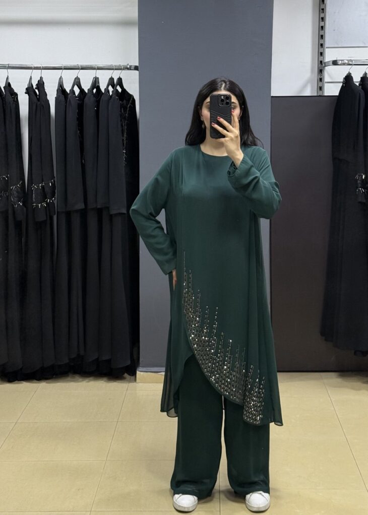474 طقم قطعتين شيفون مع لمعة 50/40 زمردي