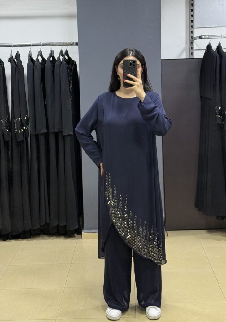 474 طقم قطعتين شيفون مع لمعة 50/40 كحلي