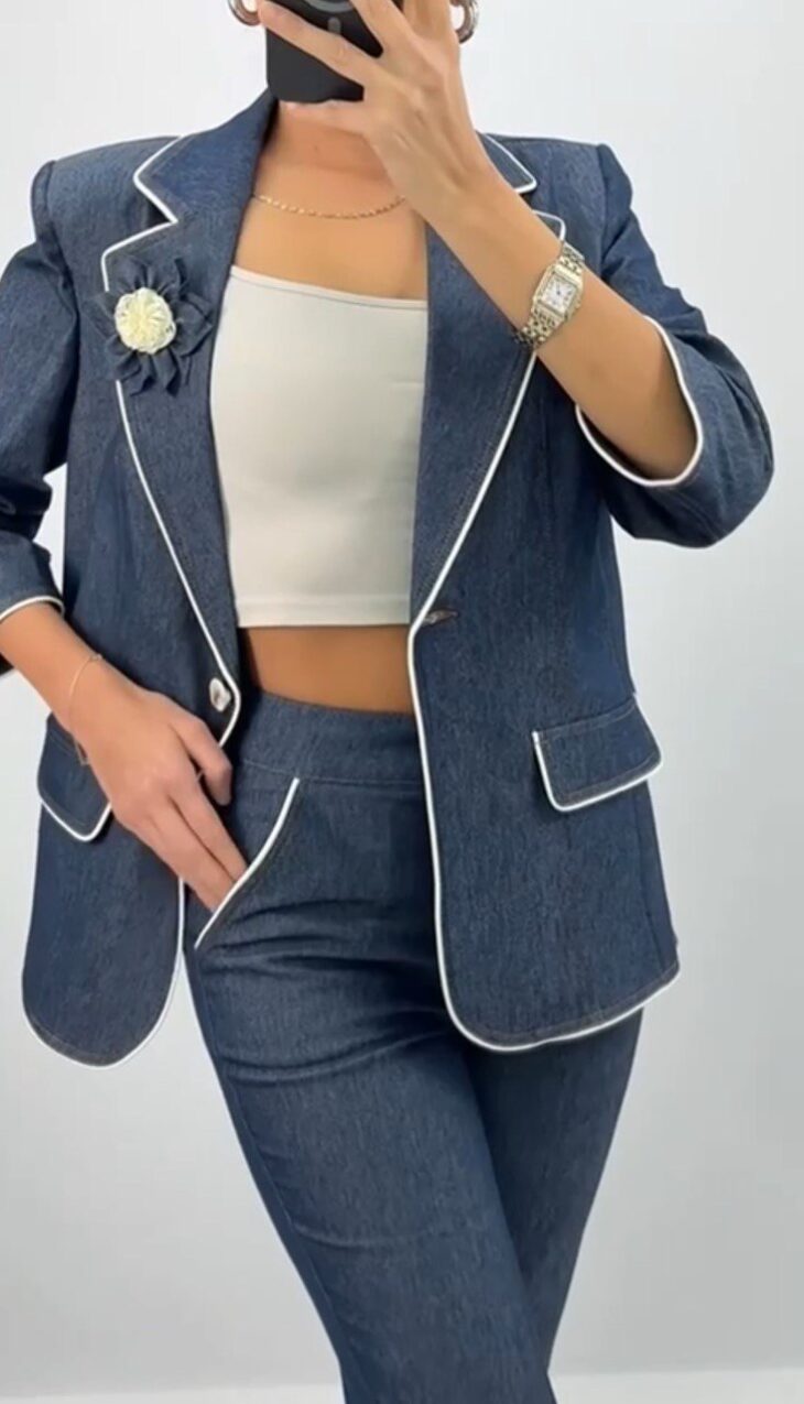 ⁦7560 طقم قطعتين قبة مع بروش 42/36 كحلي⁩ - الصورة ⁦5⁩