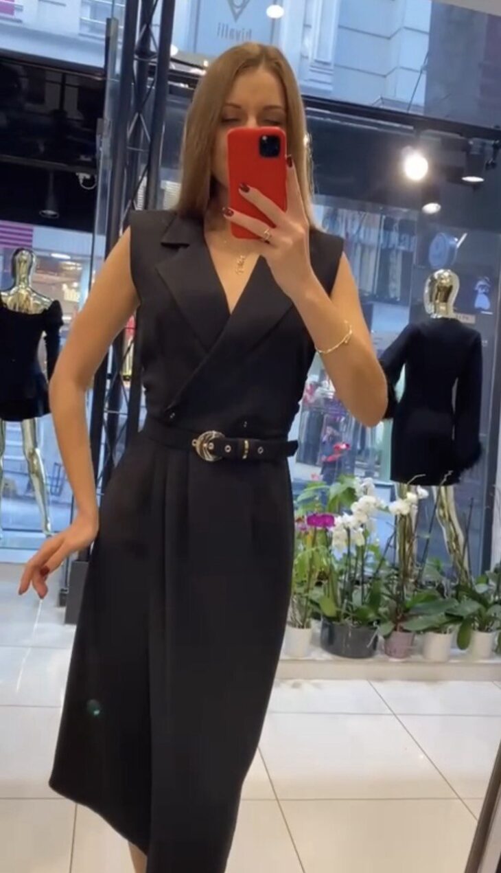 ⁦10435 فستان قبة مع حزام 40/36 أسود⁩ - الصورة ⁦6⁩