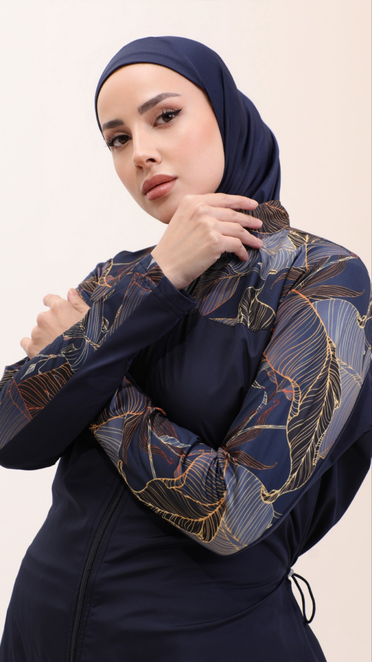 ⁦9905 طقم سباحة منقوش 4 قطع مع سحاب 46/38 أسود⁩ - الصورة ⁦2⁩