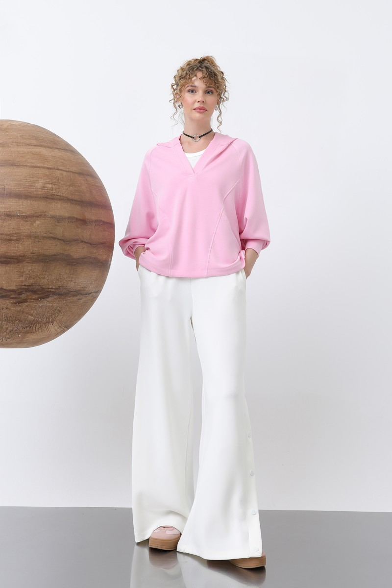 32188 بلوز قطن جيب سحاب مع طاقية 46/38 زهر - الصورة 2