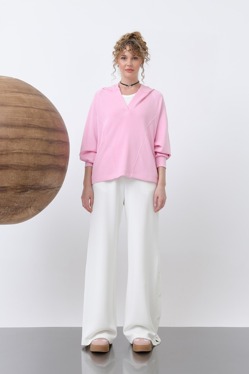 32188 بلوز قطن جيب سحاب مع طاقية 46/38 زهر