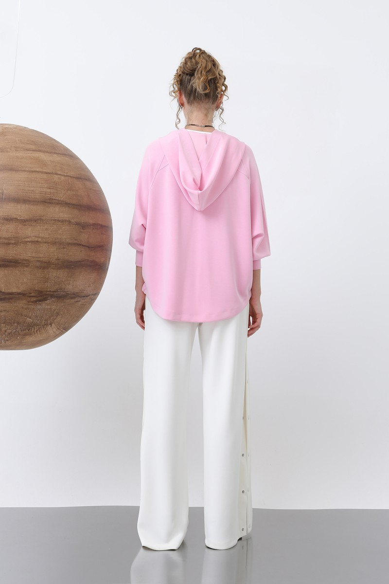 32188 بلوز قطن جيب سحاب مع طاقية 46/38 زهر - الصورة 6