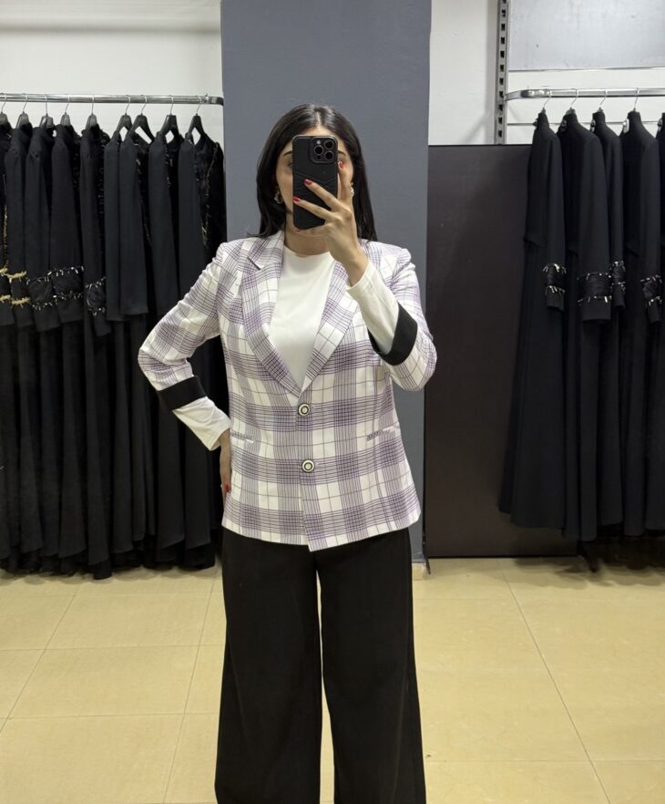 4064-2 جاكيت منقوش قبة أزرار 42/36 بنفسجي