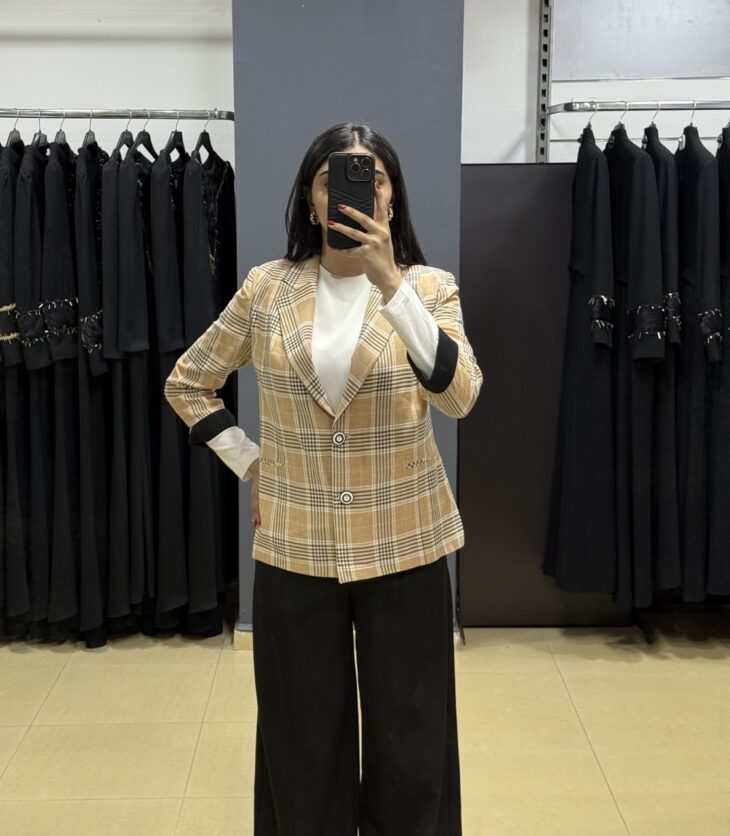 4064-2 جاكيت منقوش قبة أزرار 42/36 بني