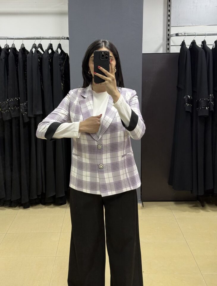 ⁦4064-2 جاكيت منقوش قبة أزرار 42/36 بنفسجي⁩ - الصورة ⁦2⁩