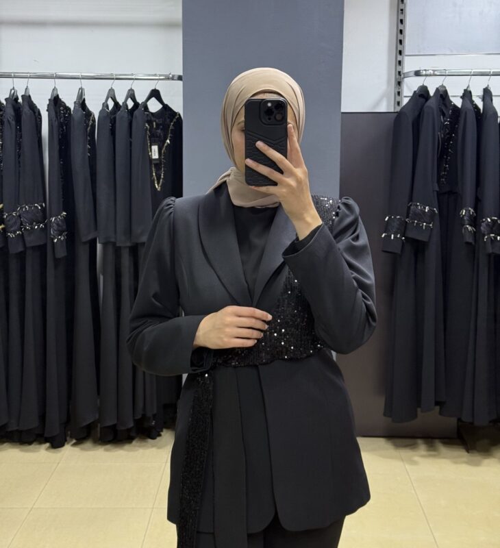 ⁦6045 طقم قطعتين قبة ربطة على الجانب لمعة مع حزام 44/38 أسود⁩ - الصورة ⁦4⁩
