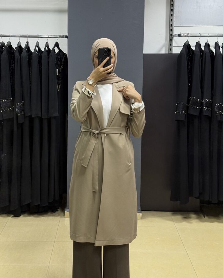 ⁦10877 ترانشكوت قبة مفتوح جيب مع حزام 46/38 المنك⁩ - الصورة ⁦2⁩