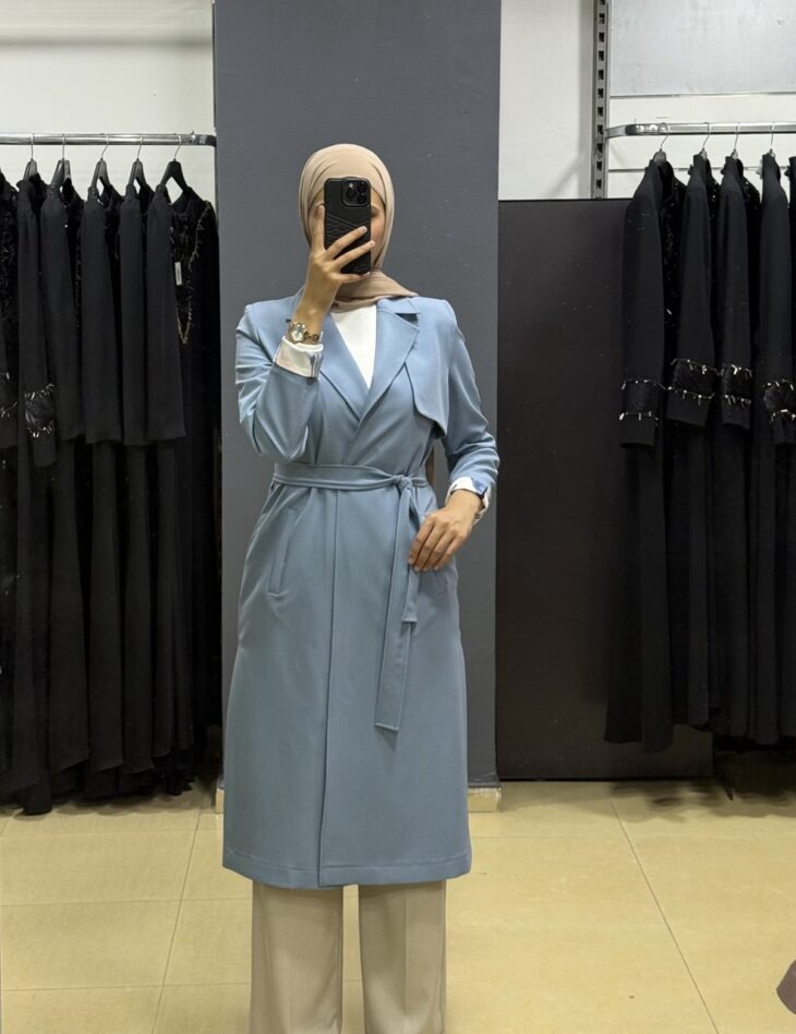 10877 ترانشكوت قبة مفتوح جيب مع حزام 46/38 أزرق فاتح