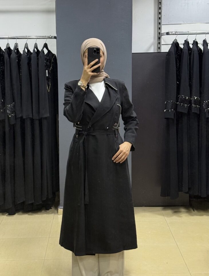 2370-1 ترانشكوت قبة أزرار جيب مع حزام 46/38 أسود