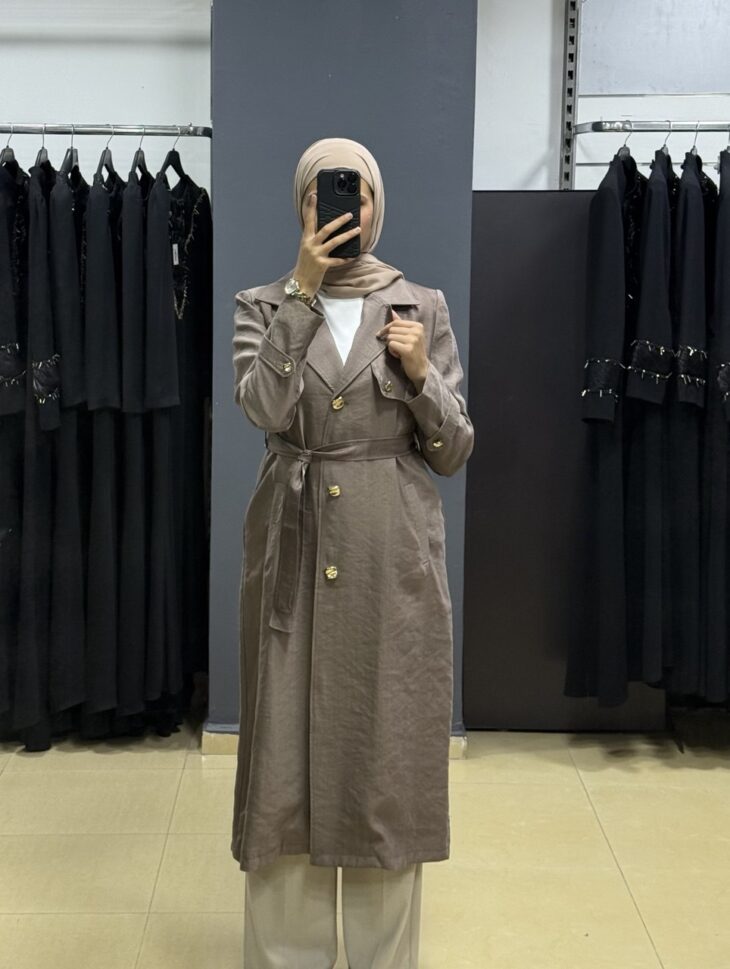 ⁦2614 ترانشكوت قبة أزرار جيب مع حزام 50/40 المنك⁩ - الصورة ⁦2⁩