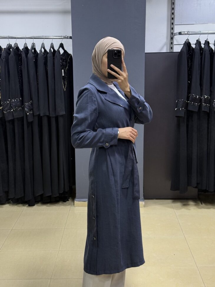 ⁦2614 ترانشكوت قبة أزرار جيب مع حزام 50/40 بترولي⁩ - الصورة ⁦3⁩