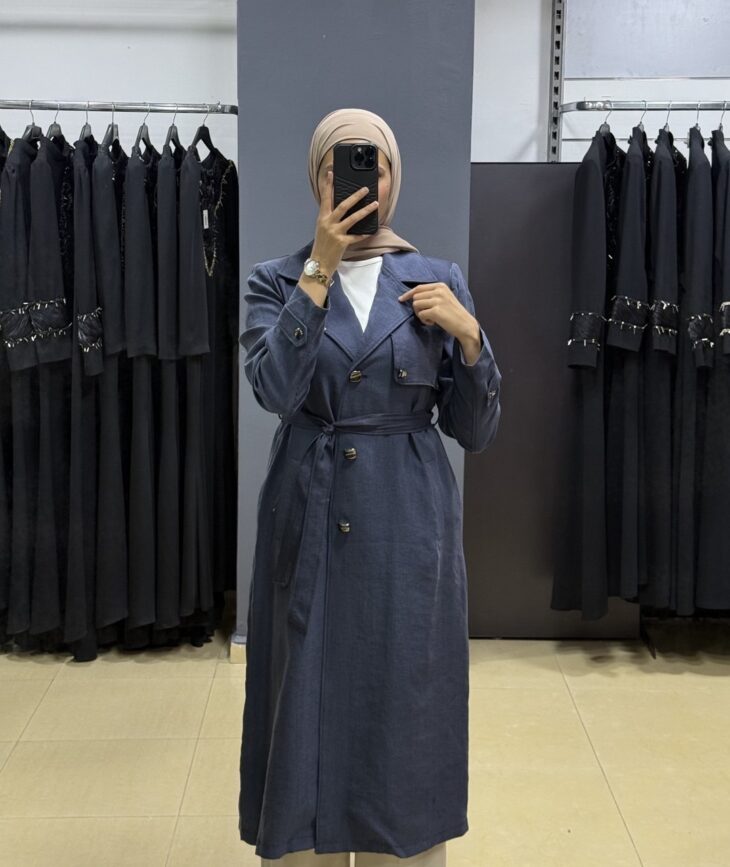 ⁦2614 ترانشكوت قبة أزرار جيب مع حزام 50/40 بترولي⁩ - الصورة ⁦2⁩