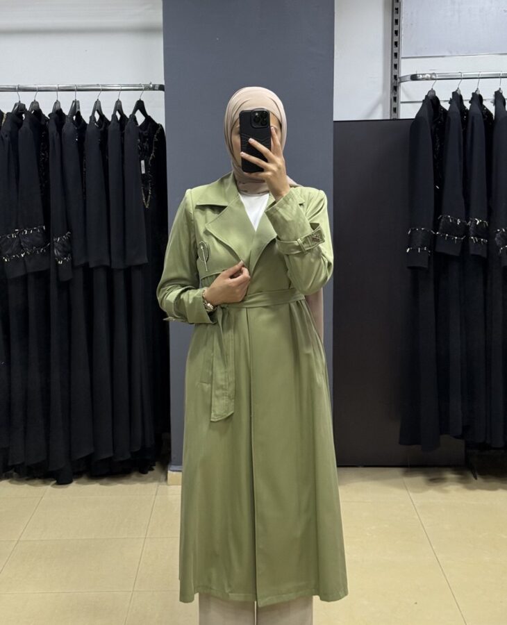 ⁦2616 ترانشكوت قبة مفتوح جيب بروش مع حزام 50/40 أخضر⁩ - الصورة ⁦2⁩