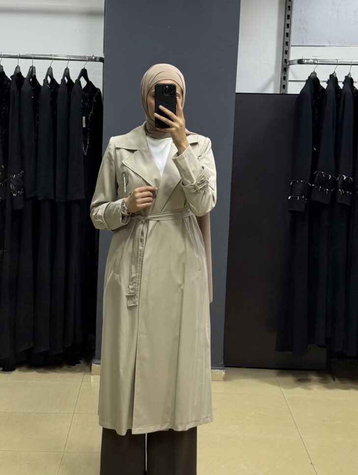 ⁦2616 ترانشكوت قبة مفتوح جيب بروش مع حزام 50/40 صخري⁩ - الصورة ⁦2⁩