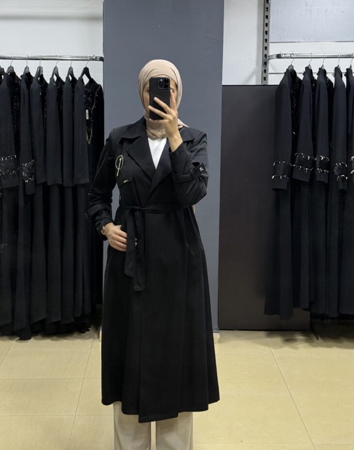 2616 ترانشكوت قبة مفتوح جيب بروش مع حزام 50/40 أسود