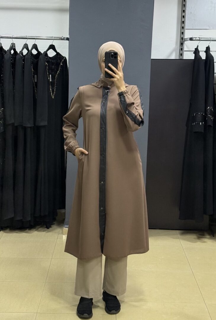 ⁦2490 ترانشكوت سحاب طاقية مع جيب 50/40 المنك⁩ - الصورة ⁦2⁩