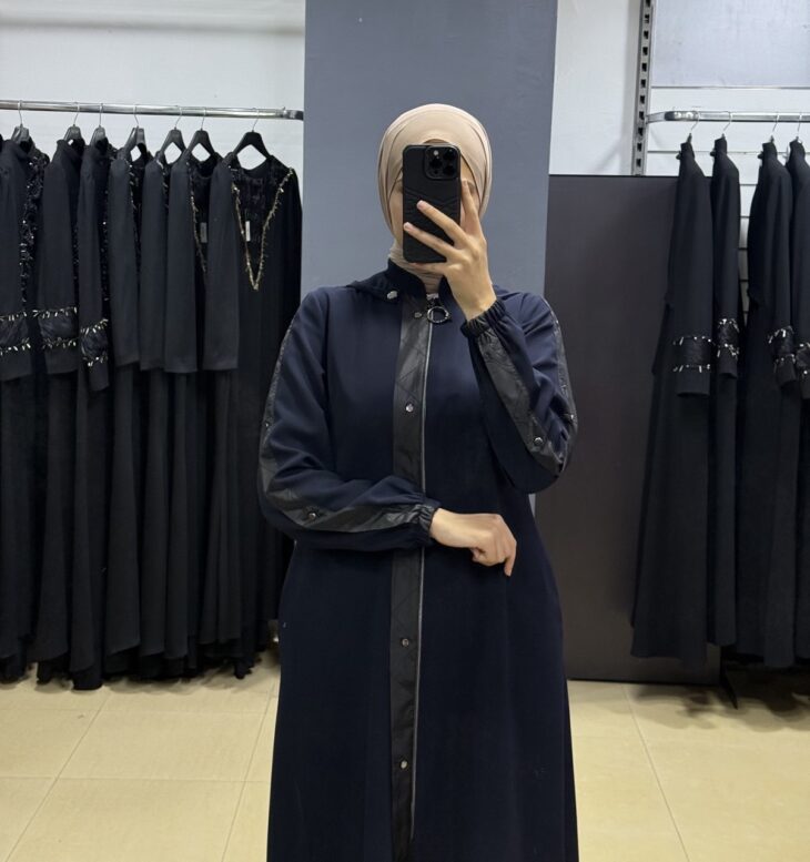 ⁦2490 ترانشكوت سحاب طاقية مع جيب 50/40 كحلي داكن⁩ - الصورة ⁦3⁩
