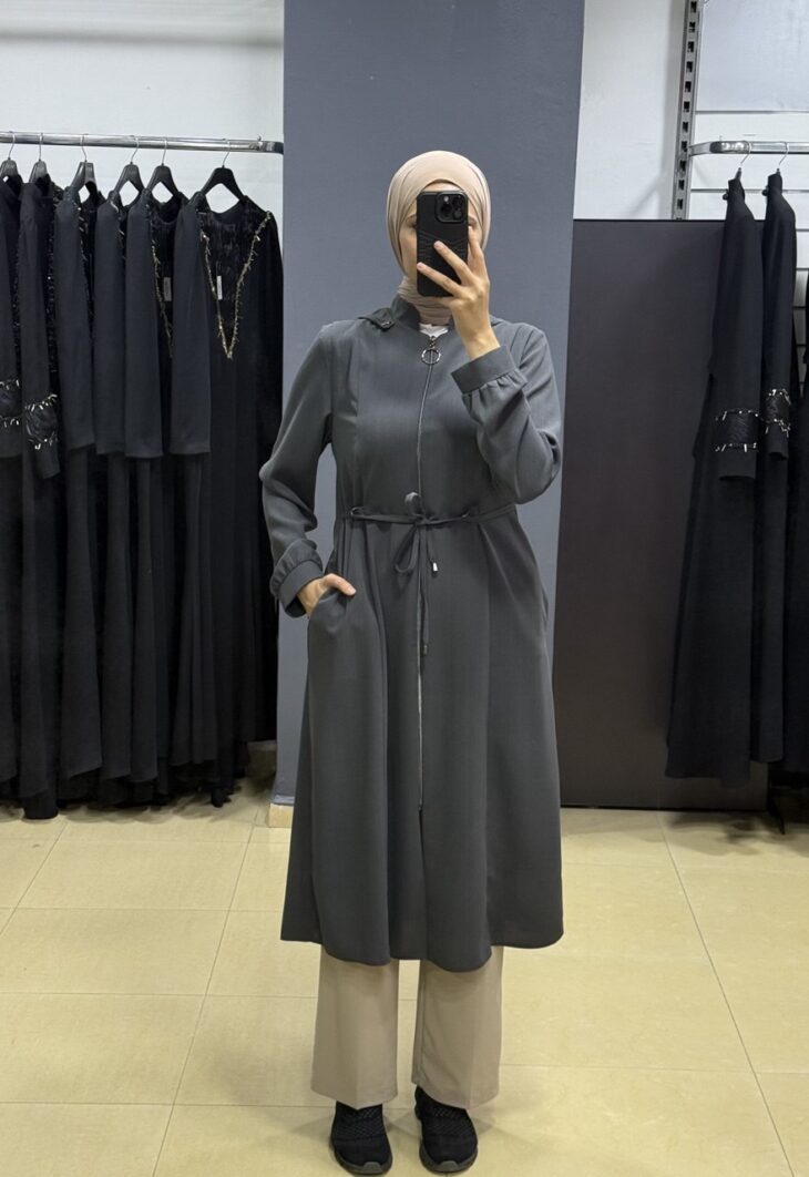 ⁦2458 ترانشكوت سحاب طاقية ربطة على الخصر مع جيب 52/42 سكني داكن⁩ - الصورة ⁦2⁩