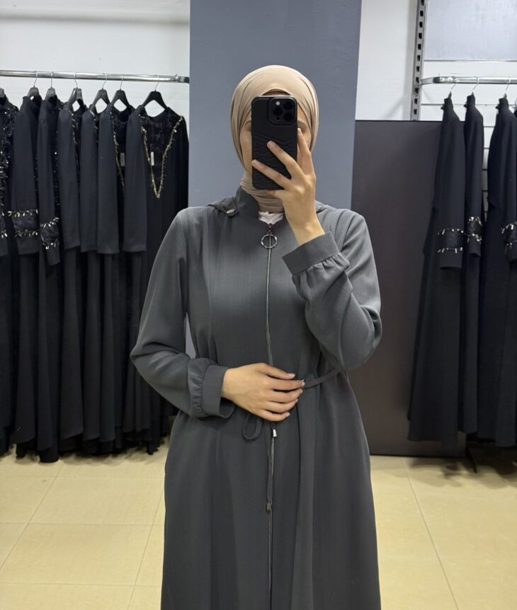 ⁦2458 ترانشكوت سحاب طاقية ربطة على الخصر مع جيب 52/42 سكني داكن⁩ - الصورة ⁦3⁩