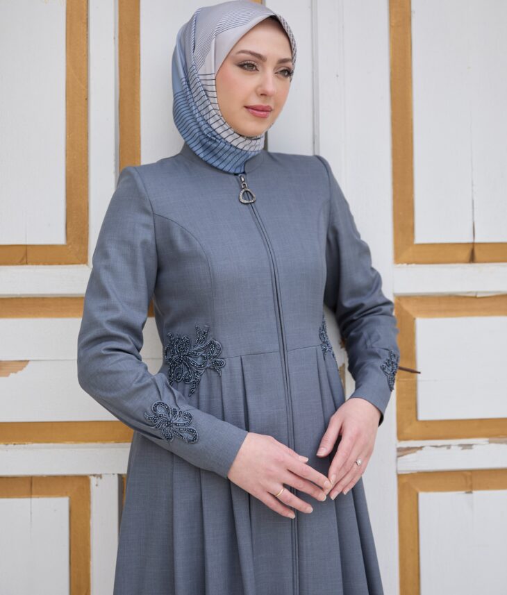 ⁦80801 جلباب قبة سحاب زخرفة مع لمعة 44/38 أزرق داكن⁩ - الصورة ⁦3⁩
