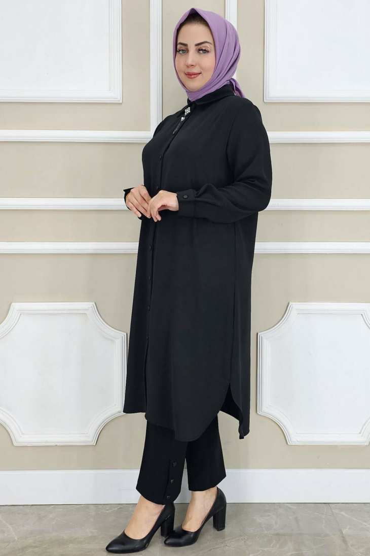 ⁦204045 تونيك قبة أزرار مع بروش 50/38 أسود⁩ - الصورة ⁦3⁩