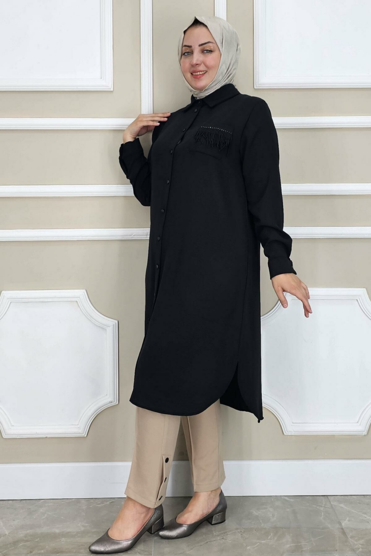⁦227045 تونيك قبة أزرار مع جيب على الصدر 50/38 أسود⁩ - الصورة ⁦2⁩