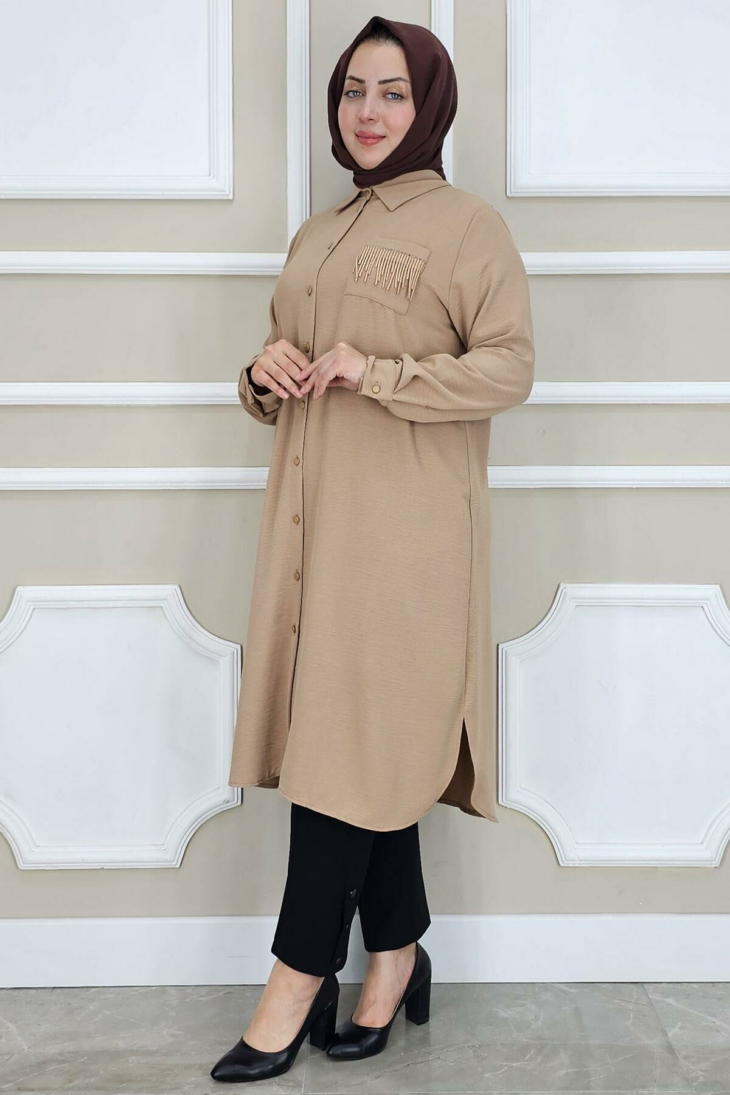 ⁦227045 تونيك قبة أزرار مع جيب على الصدر 50/38 بيج⁩ - الصورة ⁦2⁩