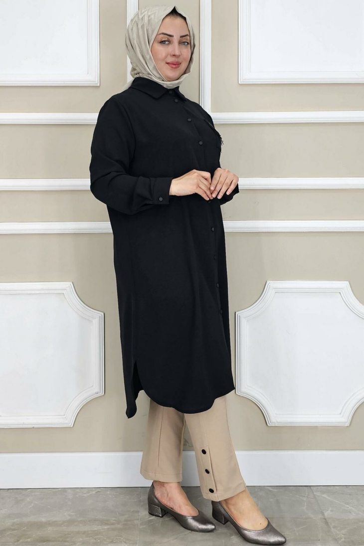 ⁦227045 تونيك قبة أزرار مع جيب على الصدر 50/38 أسود⁩ - الصورة ⁦3⁩