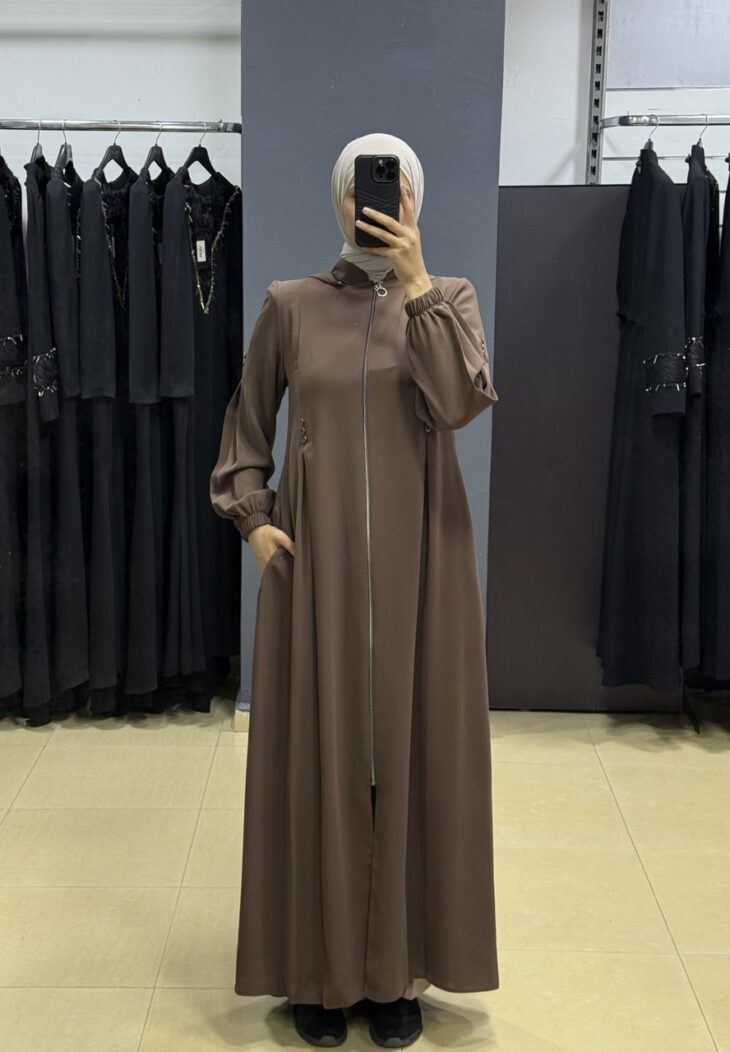 ⁦2428 جلباب سحاب طاقية جيب مع حزام 54/40 المنك⁩ - الصورة ⁦2⁩