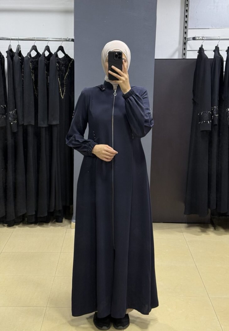 2428 جلباب سحاب طاقية جيب مع حزام 54/40 كحلي