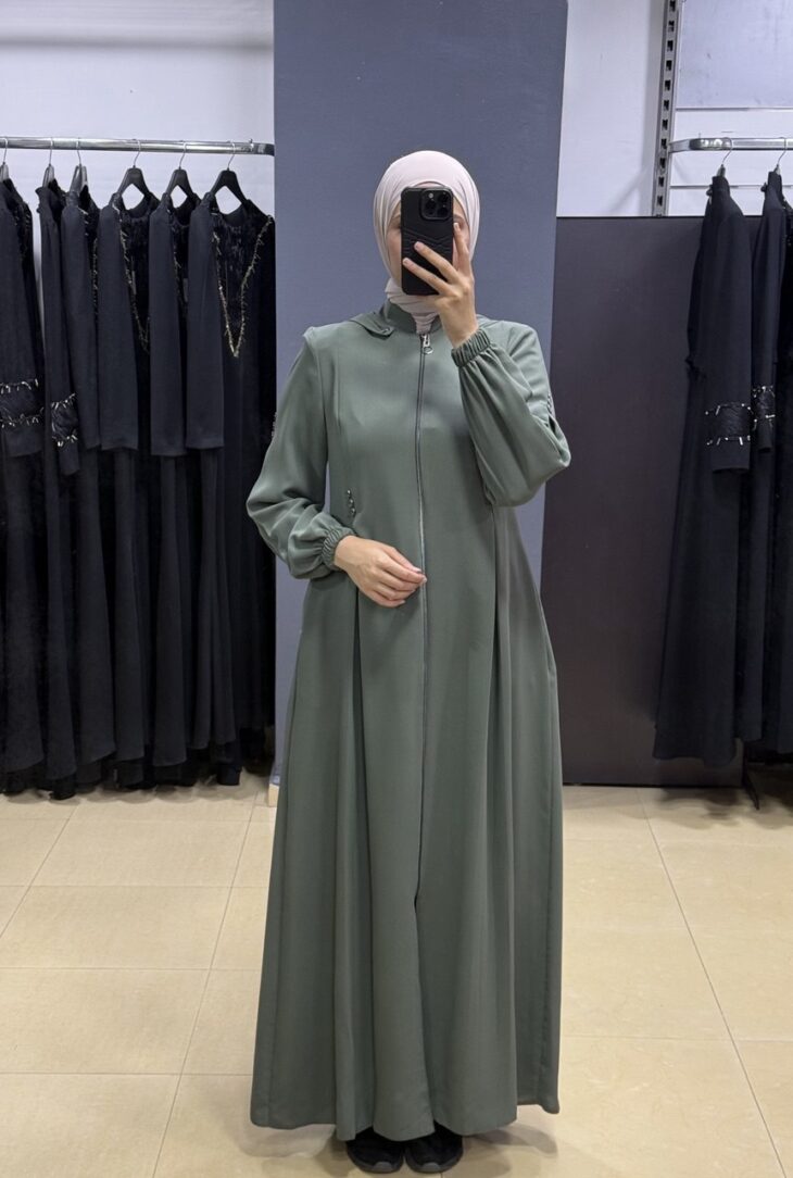 2428 جلباب سحاب طاقية جيب مع حزام 54/40 أخضر