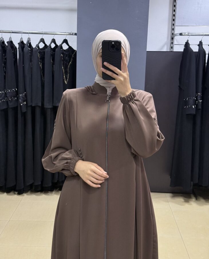 ⁦2428 جلباب سحاب طاقية جيب مع حزام 54/40 المنك⁩ - الصورة ⁦3⁩