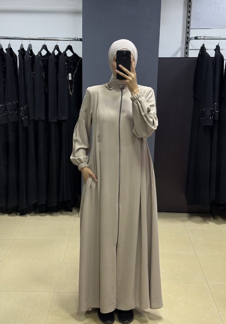 ⁦2428 جلباب سحاب طاقية جيب مع حزام 54/40 صخري⁩ - الصورة ⁦2⁩