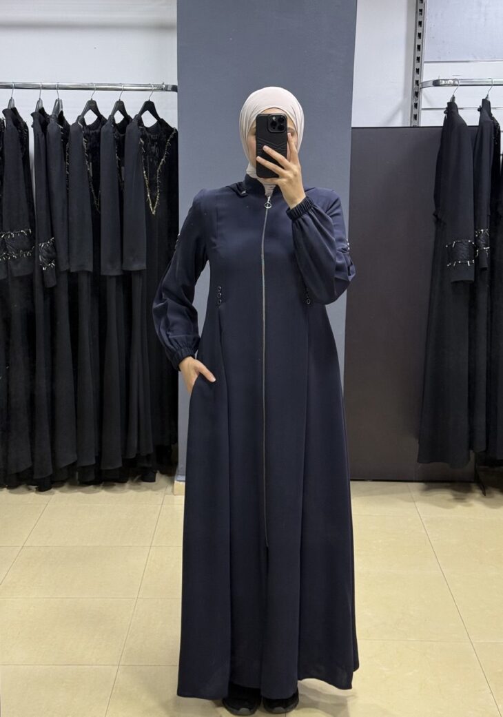 ⁦2428 جلباب سحاب طاقية جيب مع حزام 54/40 كحلي⁩ - الصورة ⁦2⁩